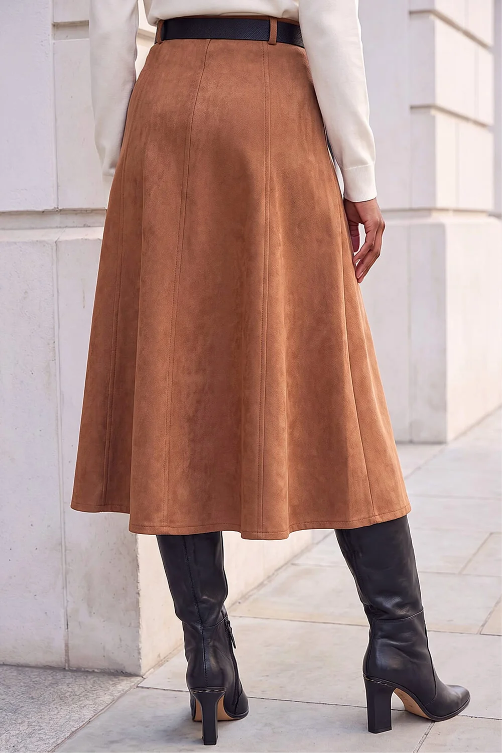 Roman Rust Belted Faux Suede Midi Skirt - 20 Image 3