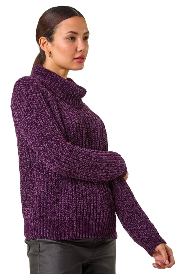 Roman Plum Cowl Neck Chenille Knit Jumper