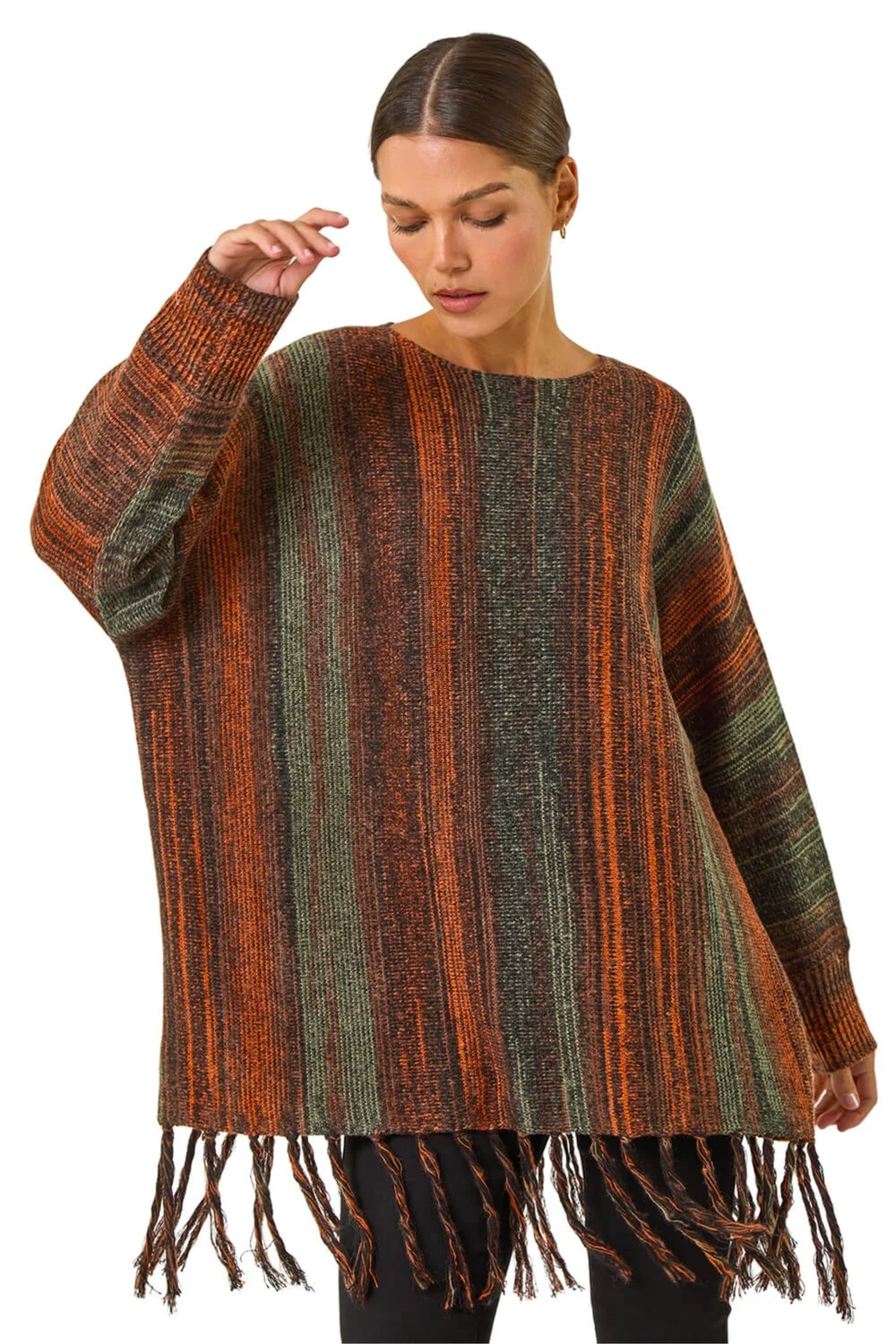 Roman Rust Ombre Vertical Stripe Fringe Jumper - Size 18 Clothing Image 1