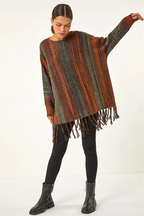 Roman Rust Ombre Vertical Stripe Fringe Jumper - Size 18 Clothing Image 3