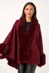 Roman Wine Faux Fur Trim Knitted Poncho - One Size Image 2