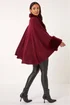 Roman Wine Faux Fur Trim Knitted Poncho - One Size Image 1