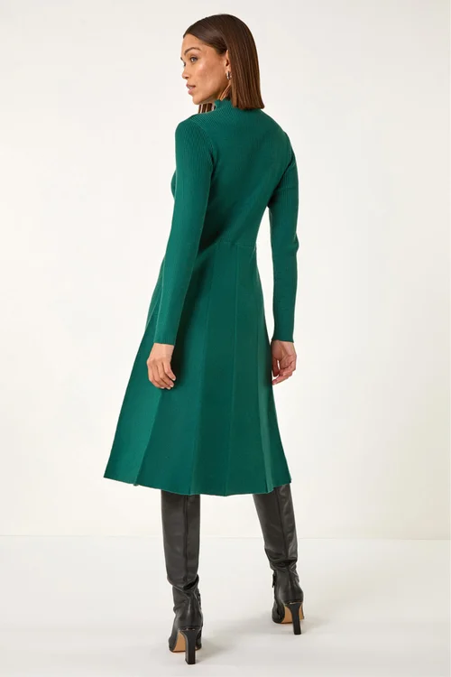 Roman Green Button Detail Knitted Dress - Size 18 Clothing Image 4