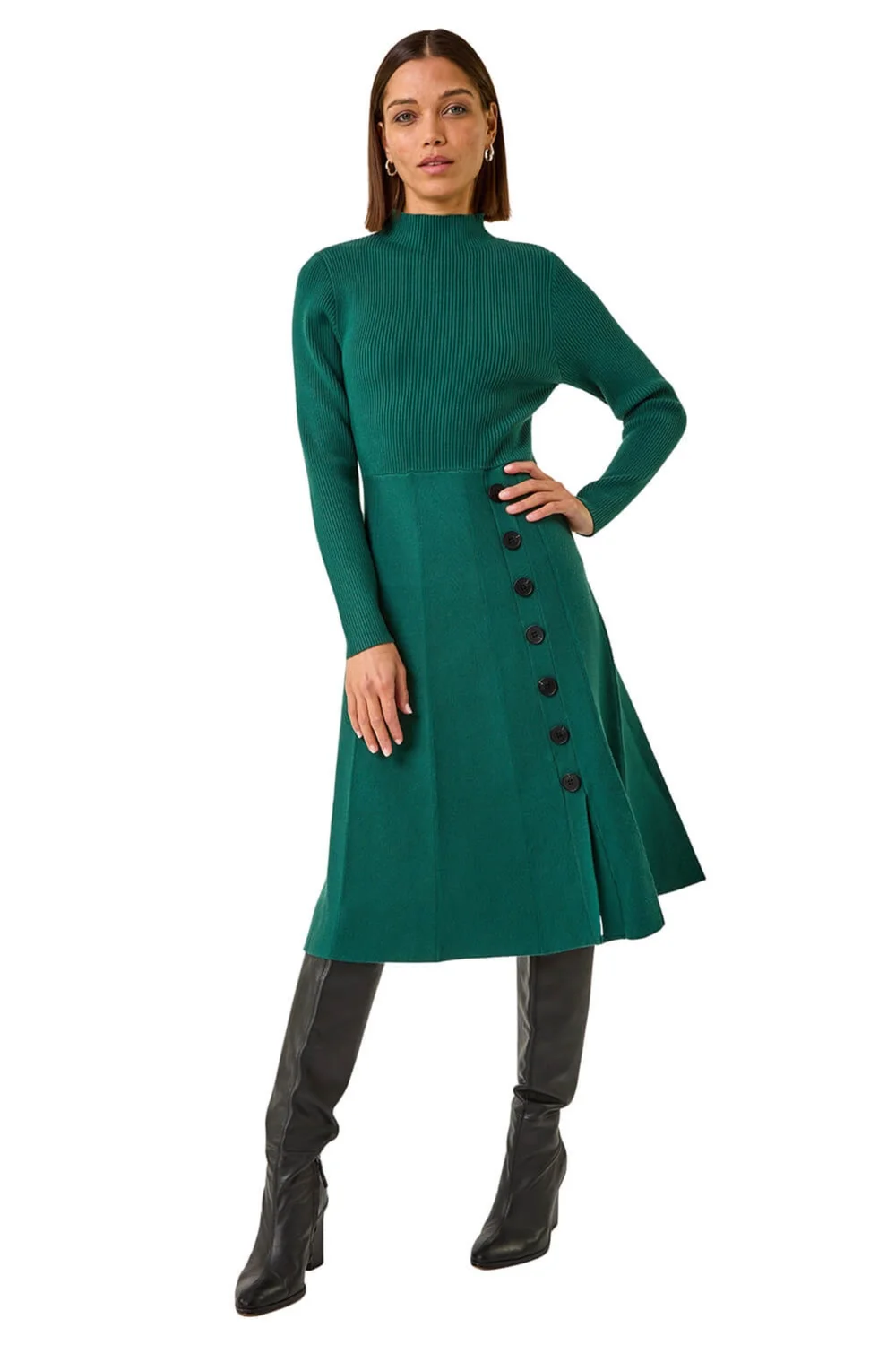 Roman Green Button Detail Knitted Dress - Size 18 Clothing Image 2