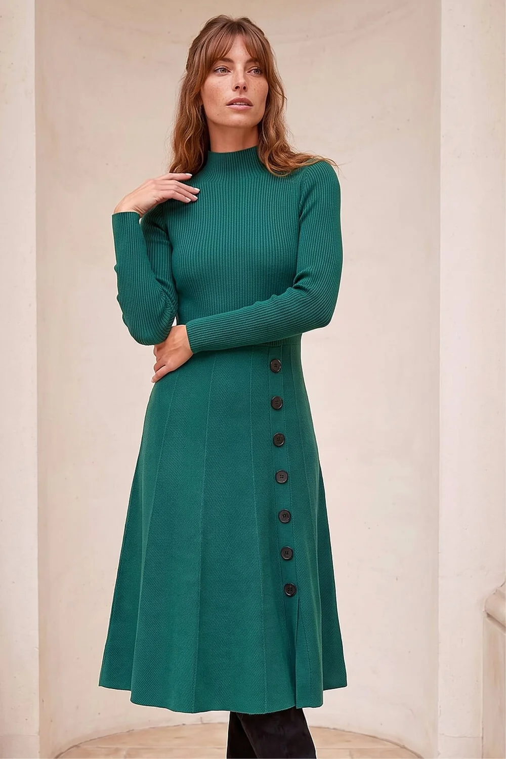 Roman Green Button Detail Knitted Dress - 18 Image 1