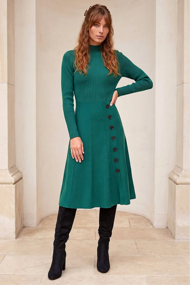 Roman Green Button Detail Knitted Dress