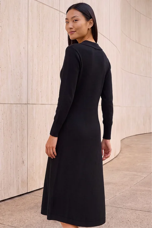 Roman Black Scallop Detail Knitted Midi Dress - 12 Image 4