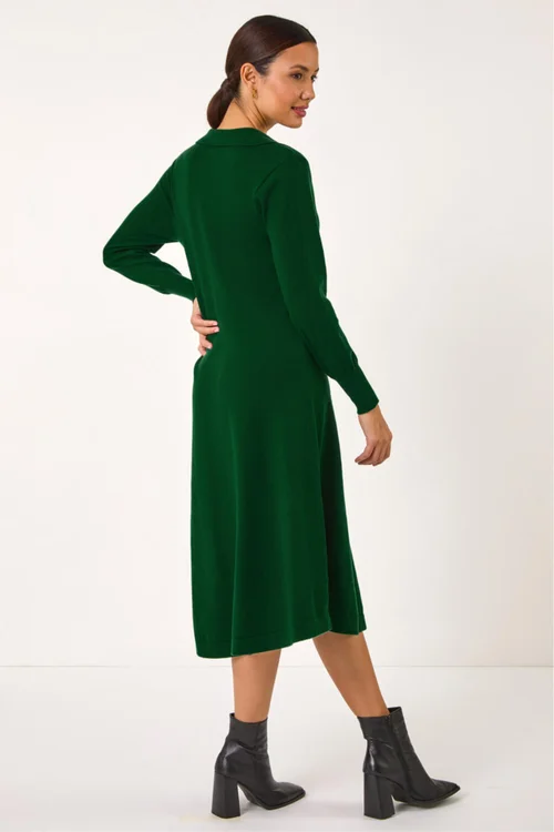 Roman Dark Green Scallop Detail Knitted Midi Dress - Size 10 Image 3