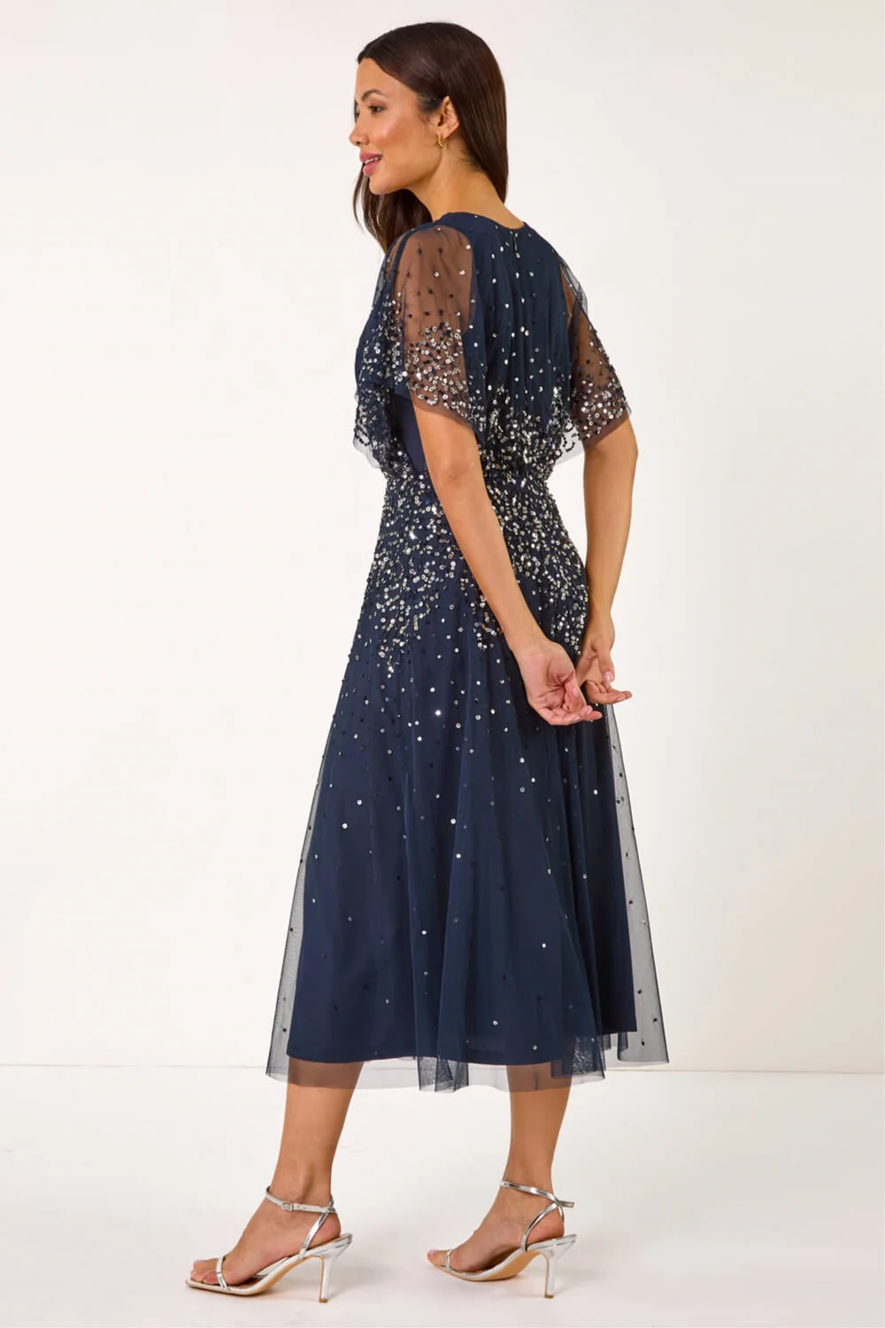 Roman Navy Embellished Angel Sleeve Midi Dress - 14 Image 4