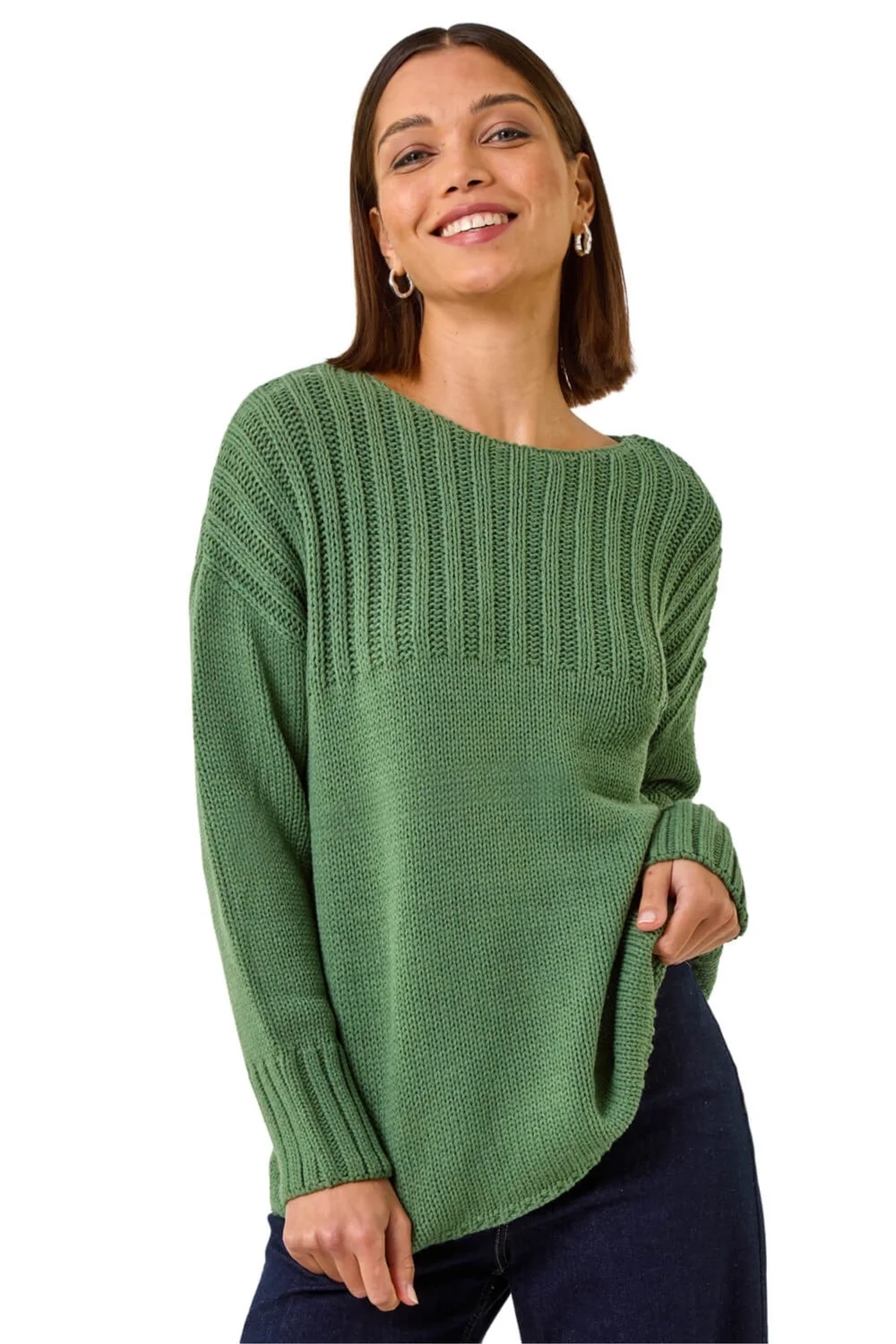 Roman Green Yoke Stitch Detail Jumper - Size 14 Clothing Image 1