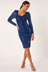 Roman Navy Sequin Sweetheart Stretch Midi Dress - 16 Image 3
