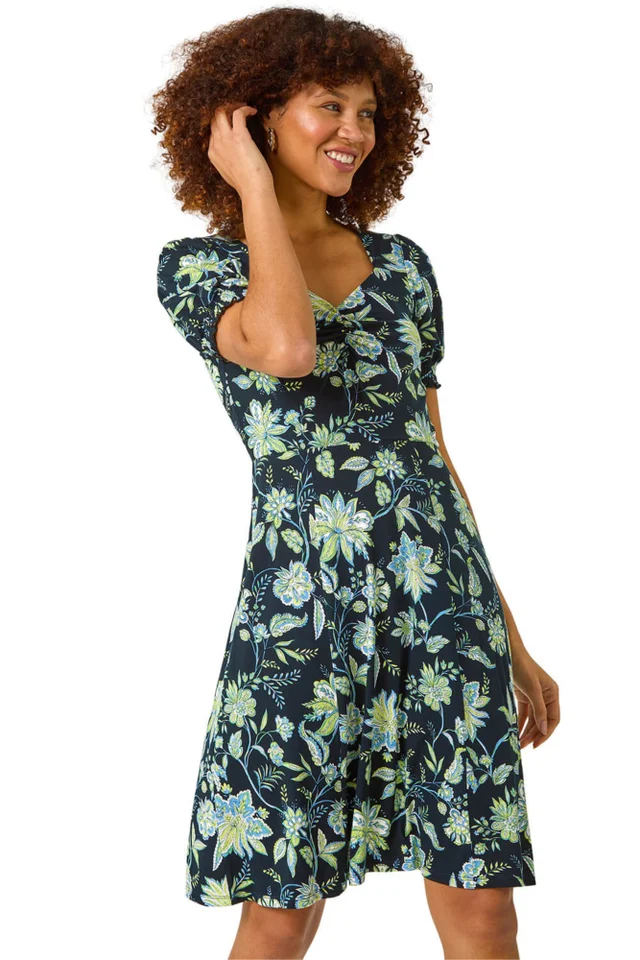 Roman Lime Floral Sweetheart Dress