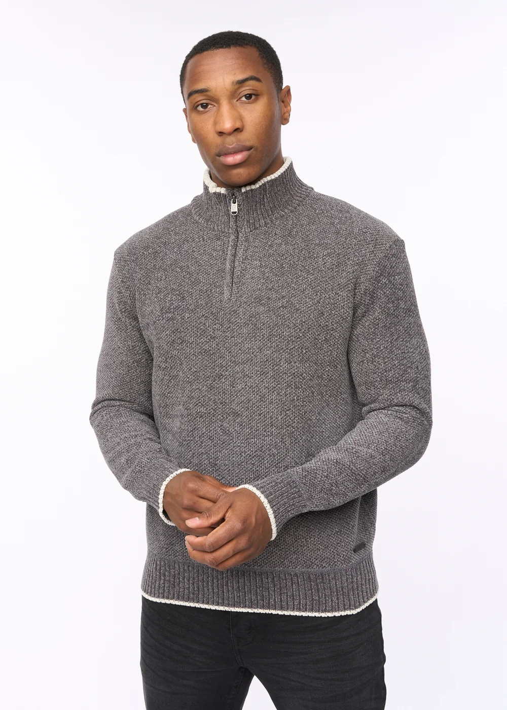 Crosshatch Grey Coldwell Chenille 1/4 Zip Knit - Small Image 1