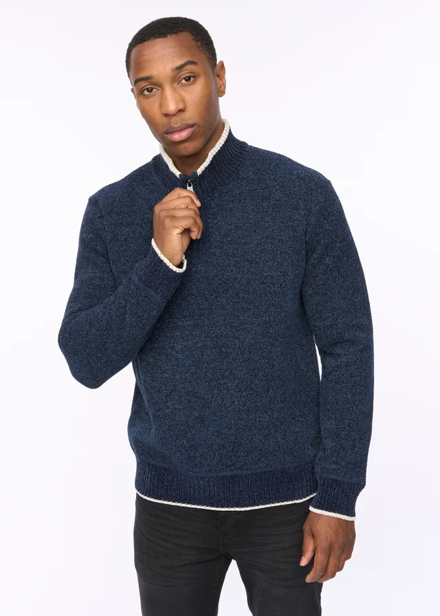 Crosshatch Navy Coldwell Chenille 1/4 Zip Knit