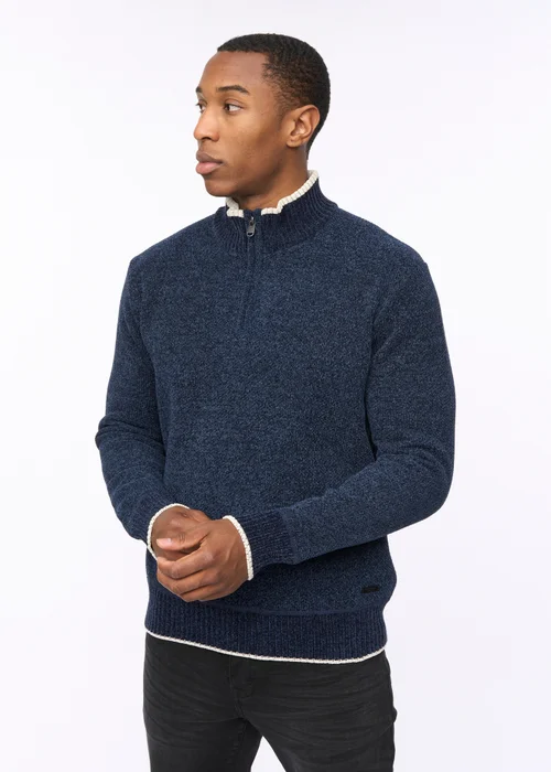 Crosshatch Navy Coldwell Chenille 1/4 Zip Knit - Large Image 3