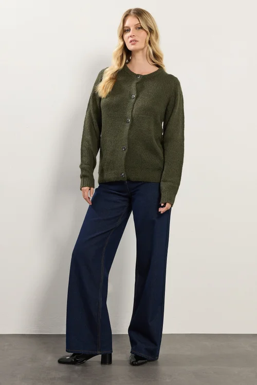 Long Tall Sally Khaki Green Knitted Button Cardigan - Size 18-20 Image 3