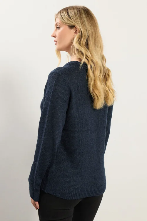 Long Tall Sally Navy Blue Knitted Button Cardigan - Size 8-10 Image 3