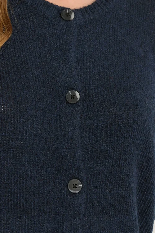 Long Tall Sally Navy Blue Knitted Button Cardigan - Size 8-10 Image 4