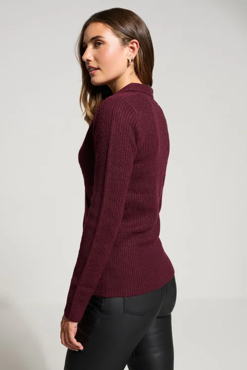 Long Tall Sally Burgundy Red Knitted Wrap Jumper - Size 22-24 Image 3