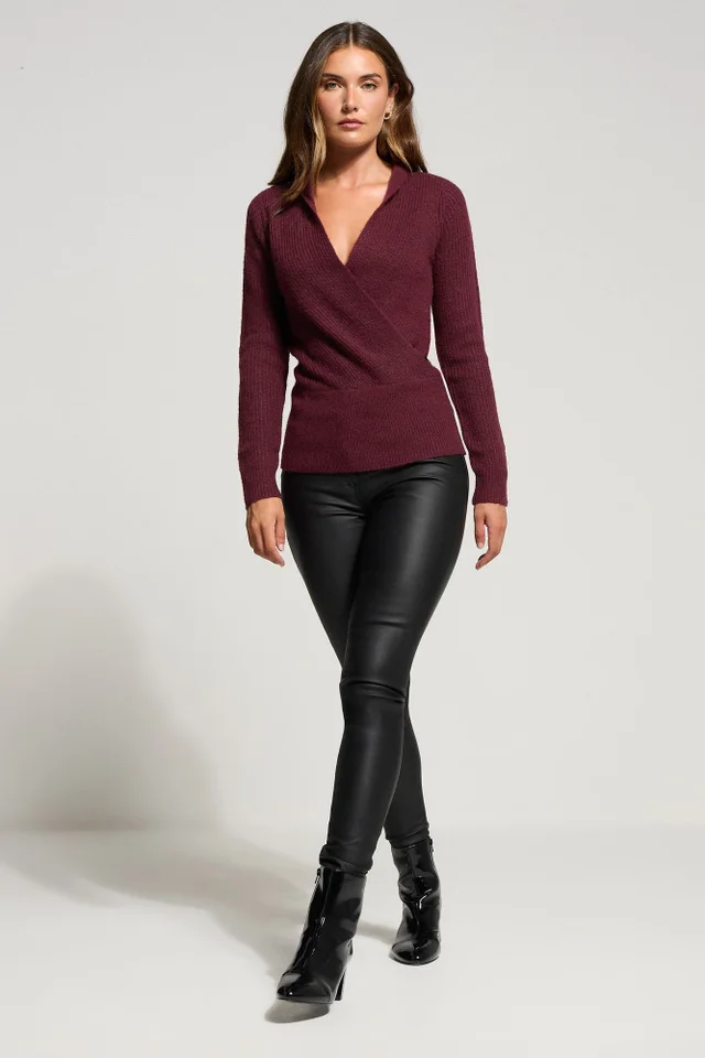 Long Tall Sally Burgundy Red Knitted Wrap Jumper