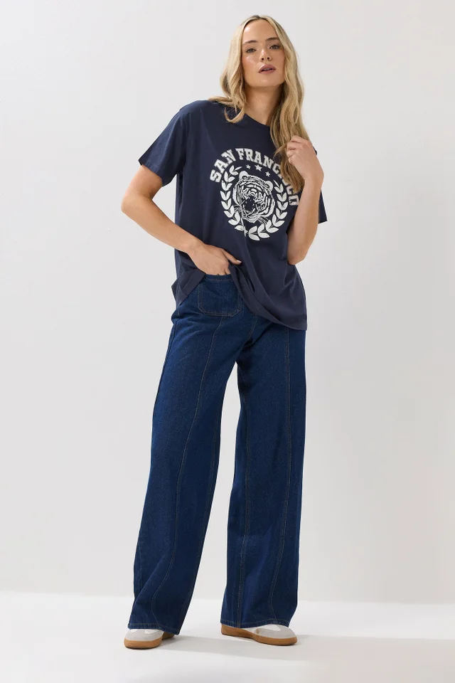 Long Tall Sally Navy Blue Cotton 'San Francisco' Slogan T-Shirt