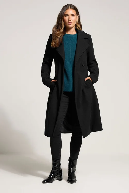 Long Tall Sally Black Formal Wrap Belted Midi Coat - 18 Image 1