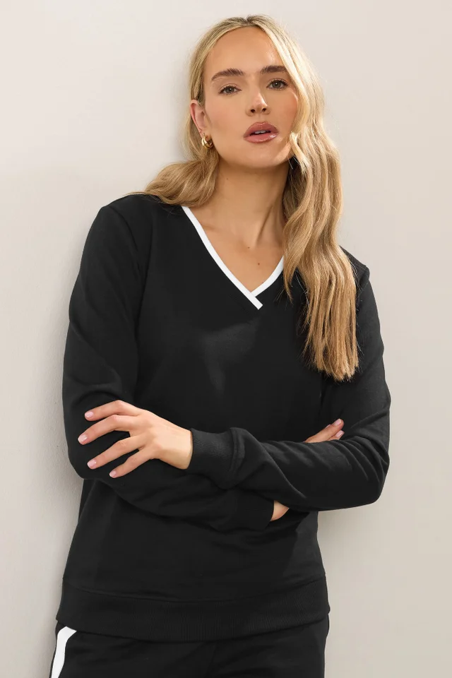 Long Tall Sally Black Contrast Ribbed Trim Sweatshirt