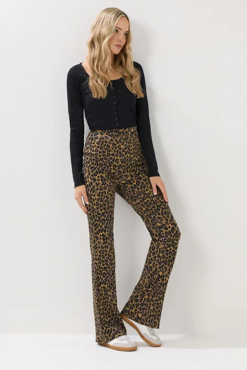 Long Tall Sally Brown Leopard Print Flared Leggings - 8/L36 Image 1