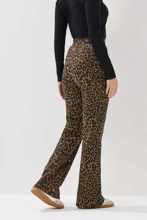 Long Tall Sally Brown Leopard Print Flared Leggings - 8/L36 Image 3