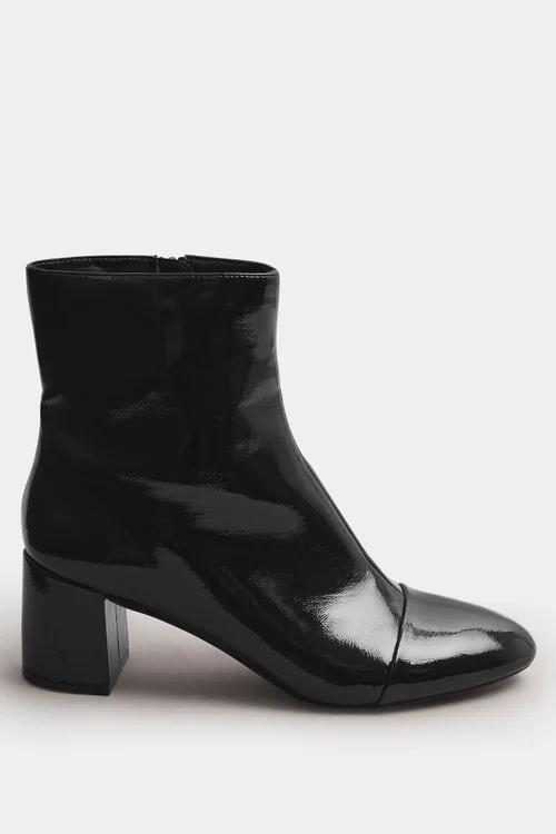 Long Tall Sally Black Patent Block Heel Ankle Boot - Size 7 Image 3