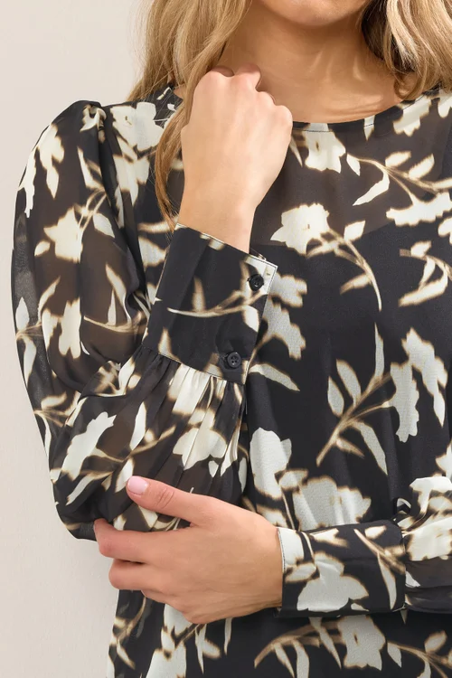 Long Tall Sally Black Blurred Floral Sheer Blouse - Size 18 Clothing Image 4