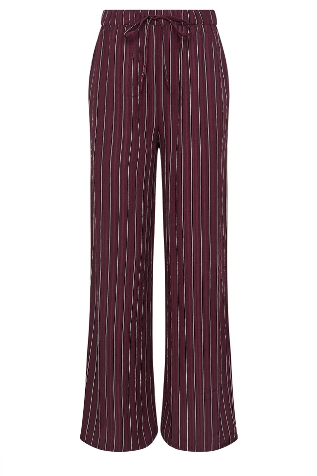Long Tall Sally Burgundy Red Striped Wide Leg Trousers