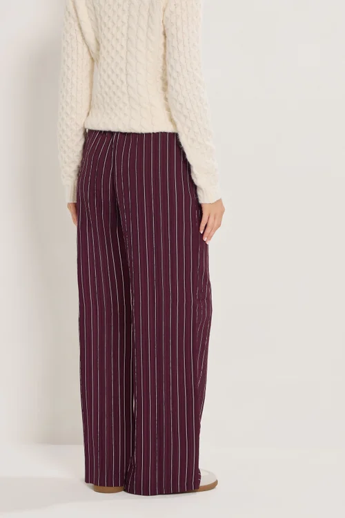Long Tall Sally Burgundy Red Striped Wide Leg Trousers - 20/L36 Image 4