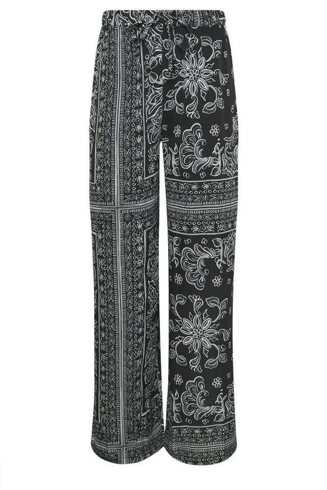 Long Tall Sally Black Paisley Wide Leg Trousers