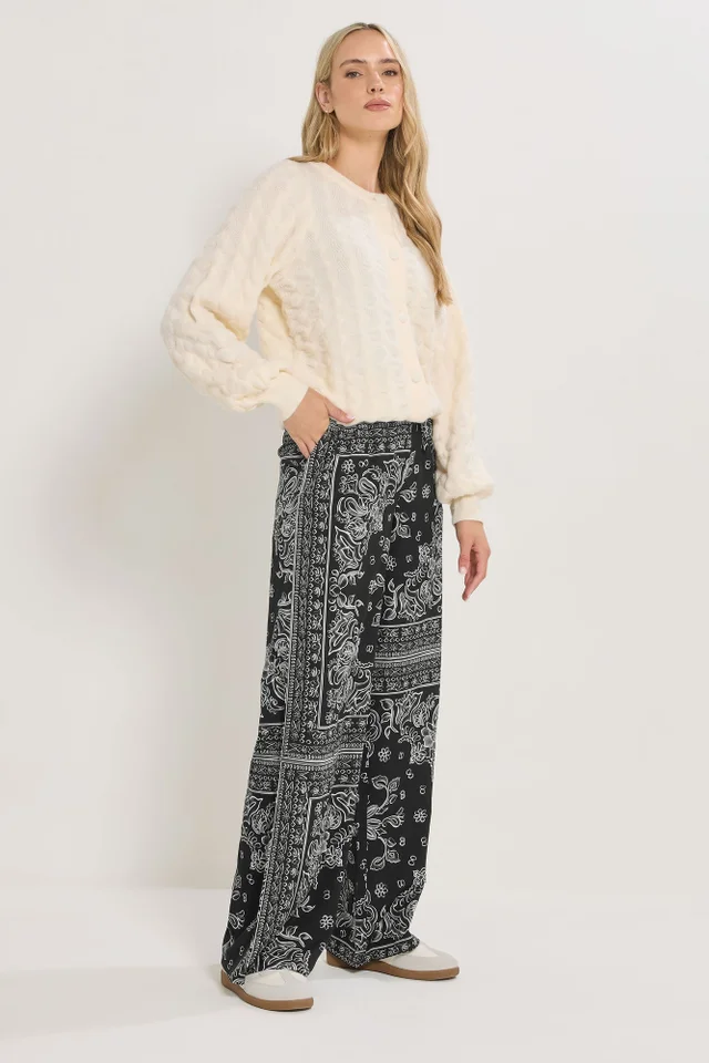 Long Tall Sally Black Paisley Wide Leg Trousers