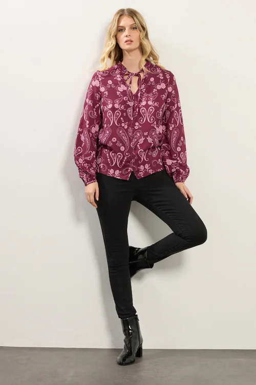 Long Tall Sally Dark Pink Paisley Button Tie Blouse - Size 16 Clothing Image 2