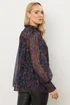 Long Tall Sally Navy Blue Floral Print Frill Neck Blouse - Size 8 Image 4