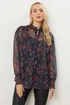 Long Tall Sally Navy Blue Floral Print Frill Neck Blouse - Size 8 Image 1