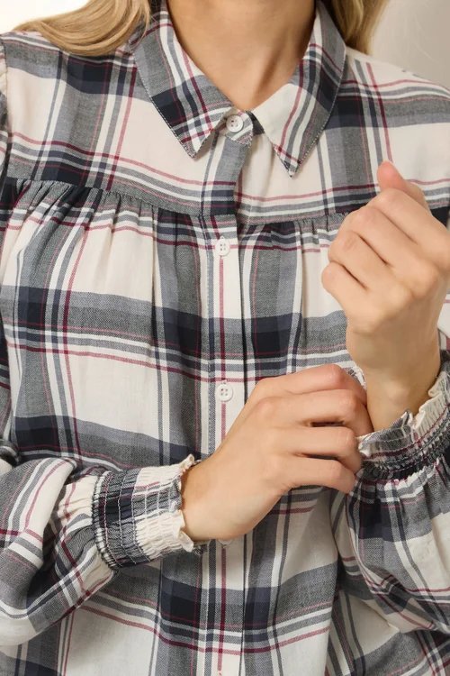 Long Tall Sally Ivory White Check Yoke Button Shirt - Size 20 Clothing Image 4