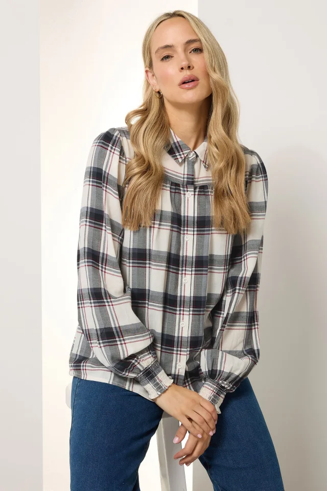 Long Tall Sally Ivory White Check Yoke Button Shirt