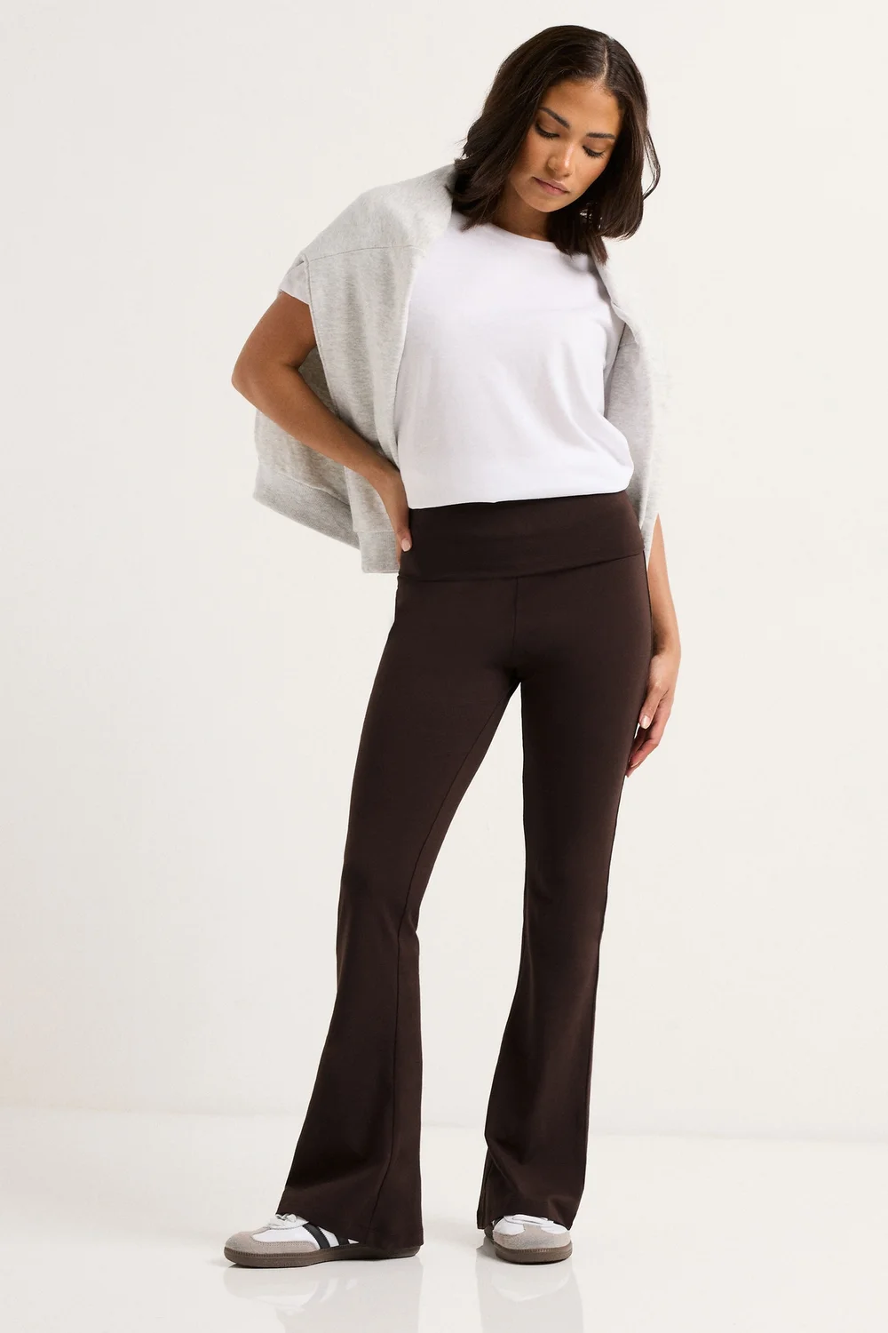 PixieGirl Petite Chocolate Brown Fold Over Flared Leggings - 12/L27 Image 1