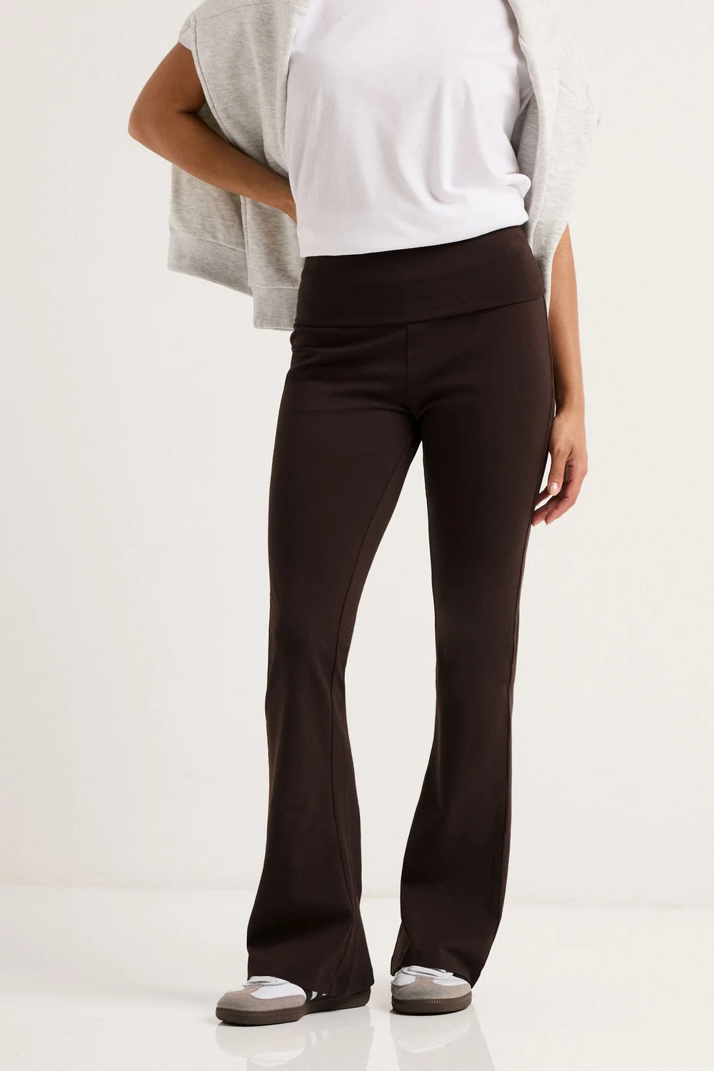 PixieGirl Petite Chocolate Brown Fold Over Flared Leggings - 12/L27 Image 2