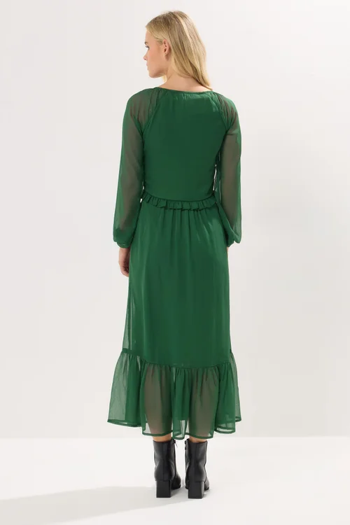 PixieGirl Petite Green Chiffon Frill Midaxi Dress - 12 Image 3