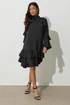 PixieGirl Petite Black Hammered Satin Frill Smock Dress - 10 Image 5