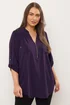 Evans Curve Plum Purple Zip Front Jersey Blouse - Size 22-24 Image 1
