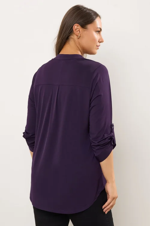 Evans Curve Plum Purple Zip Front Jersey Blouse - Size 22-24 Image 3