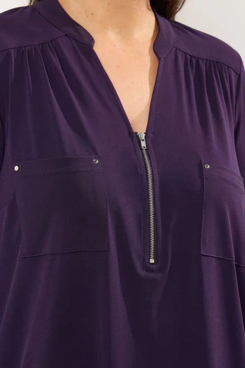 Evans Curve Plum Purple Zip Front Jersey Blouse - Size 22-24 Image 4