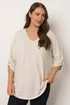 Evans Curve Cream Tab Sleeve Ribbed Jumper - Size 16 Clothing Image 1