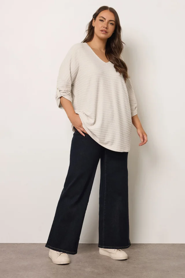 Evans Curve Cream Tab Sleeve Ribbed Jumper