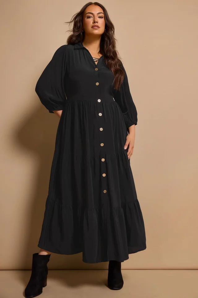 Evans Curve Black Tiered Maxi Dress